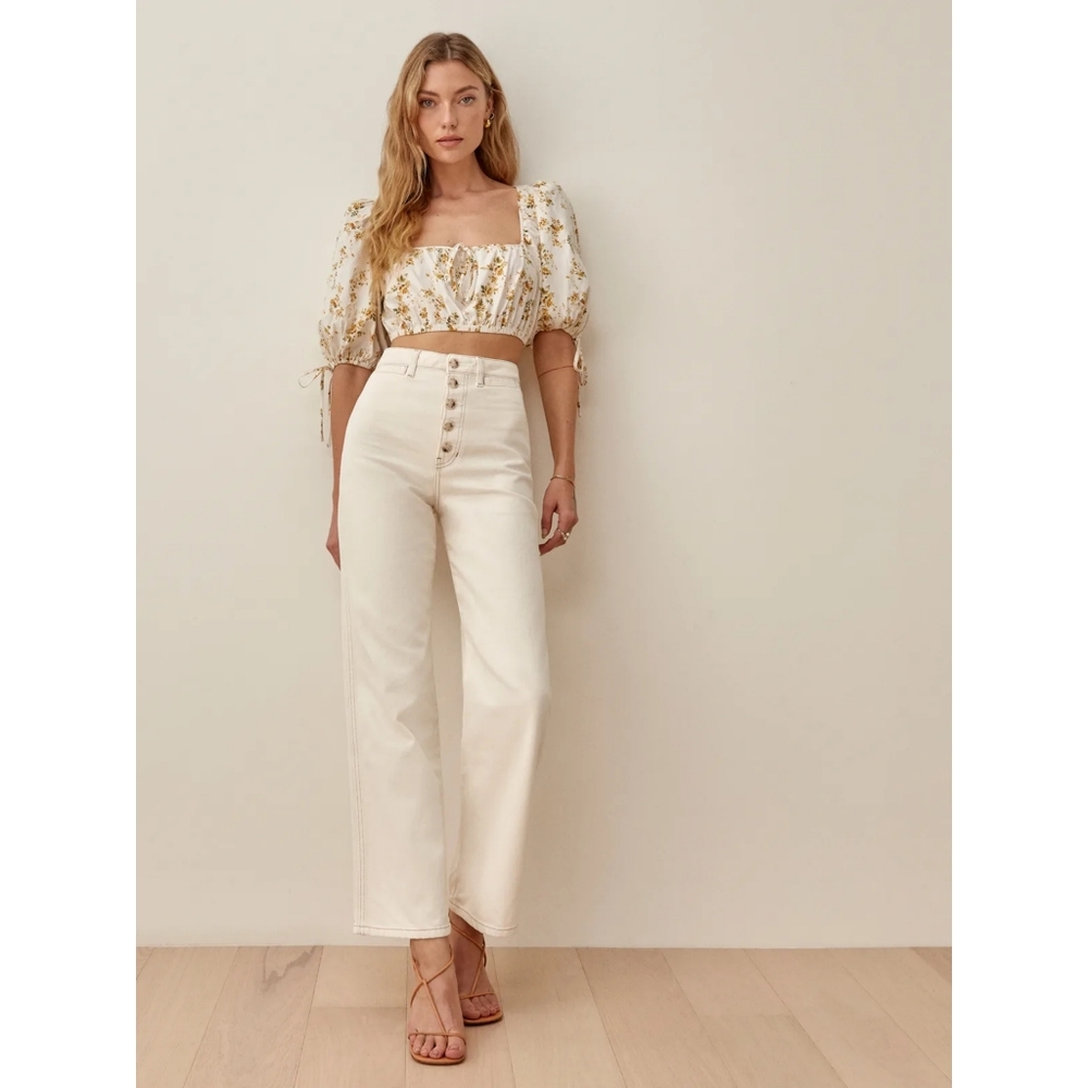 REFORMATION Lexi High Rise Wide Leg Jeans Exposed Button Fly Ivory White 29 - Picture 6 of 12